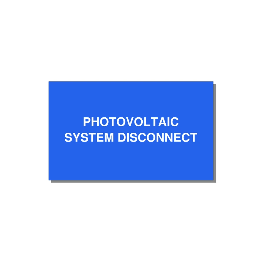 5.0x3.0" Disconnect Switch Label - PHOTOVOLTAIC SYSTEM DISCO — 5x3" White on Blue, Adhesive