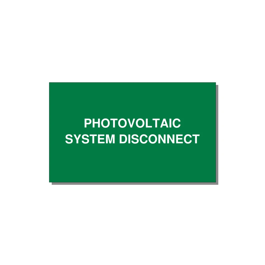 5.0x3.0" Disconnect Switch Label - PHOTOVOLTAIC SYSTEM DISCO — 5x3" White on Green, Adhesive