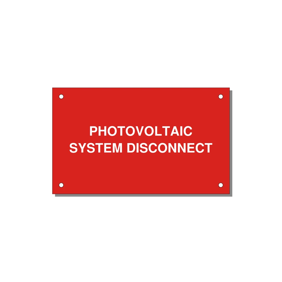 5.0x3.0" Disconnect Switch Label - PHOTOVOLTAIC SYSTEM DISCO — 5x3" White on Red, Holes