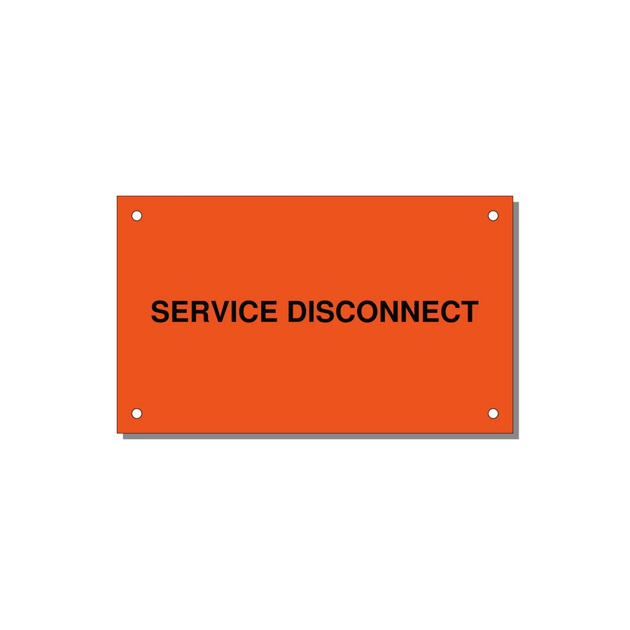 5.0x3.0" Disconnect Switch Label - SERVICE DISCONNECT — 5x3" Black on Orange, Holes
