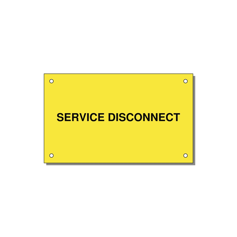 5.0x3.0" Disconnect Switch Label - SERVICE DISCONNECT — 5x3" Black on Yellow, Holes