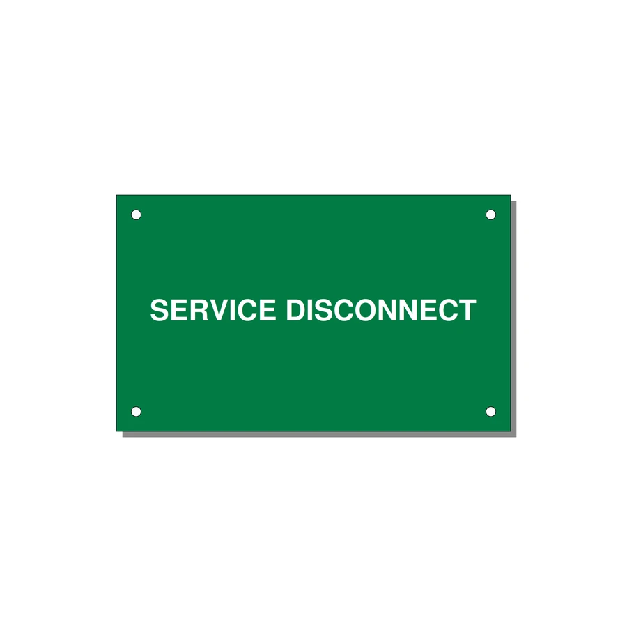 5.0x3.0" Disconnect Switch Label - SERVICE DISCONNECT — 5x3" White on Green, Holes