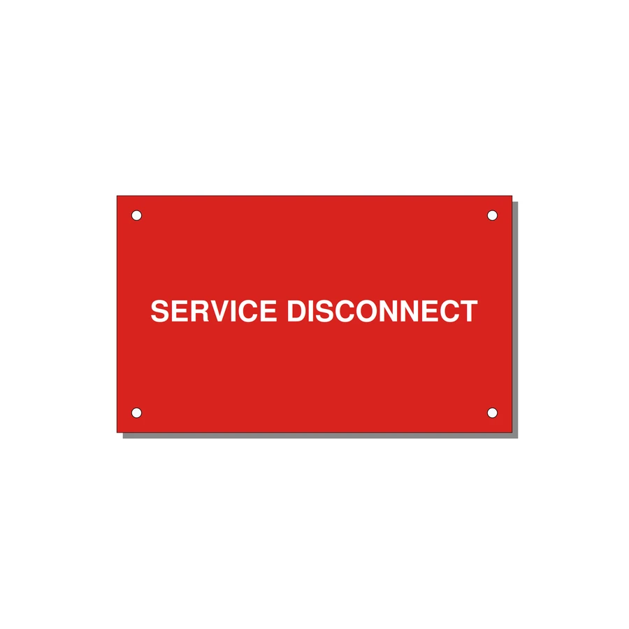 5.0x3.0" Disconnect Switch Label - SERVICE DISCONNECT — 5x3" White on Red, Holes