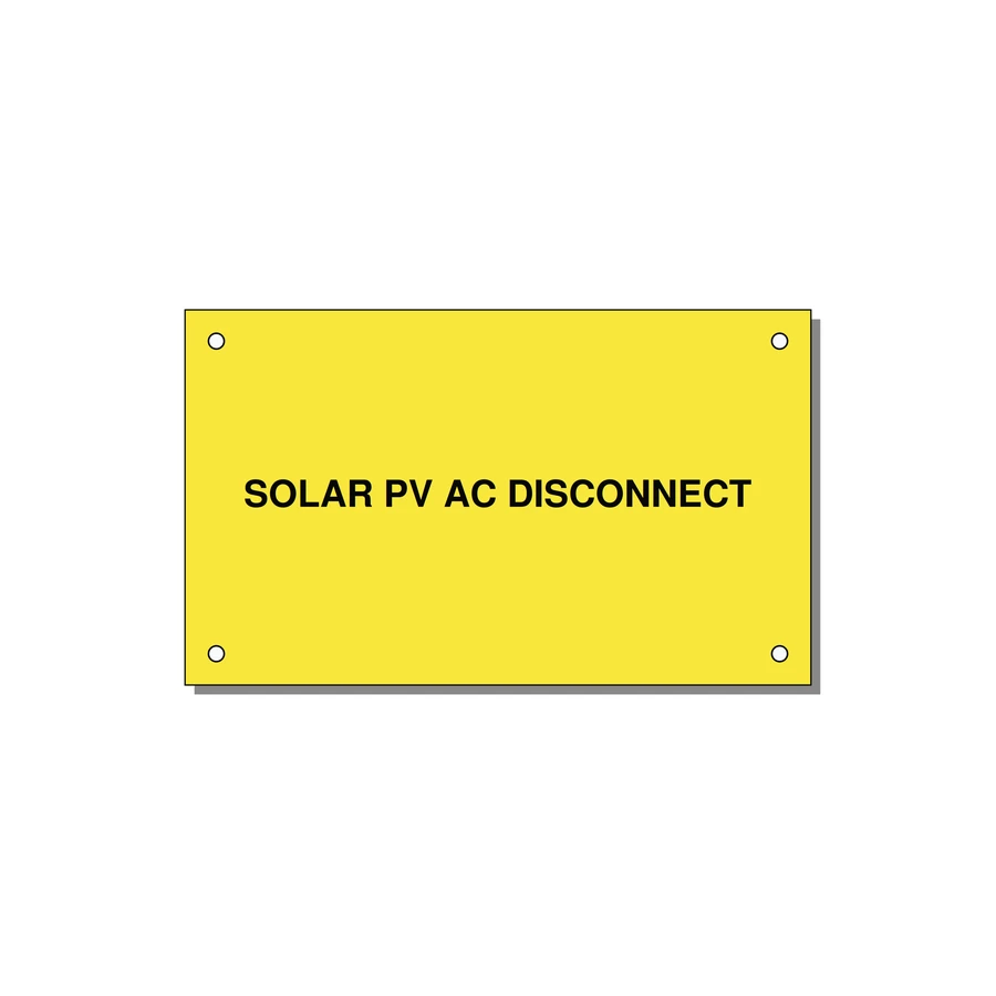5.0x3.0" Disconnect Switch Label - SOLAR PV AC DISCONNECT — 5x3" Black on Yellow, Holes