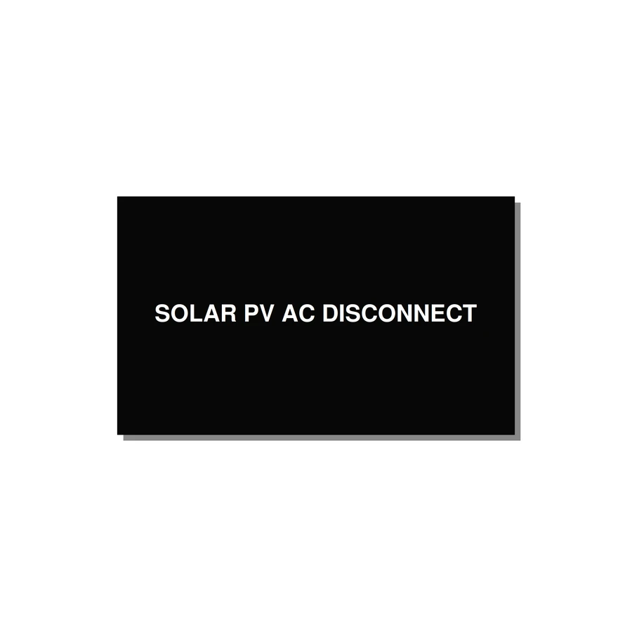5.0x3.0" Disconnect Switch Label - SOLAR PV AC DISCONNECT — 5x3" White on Black, Adhesive