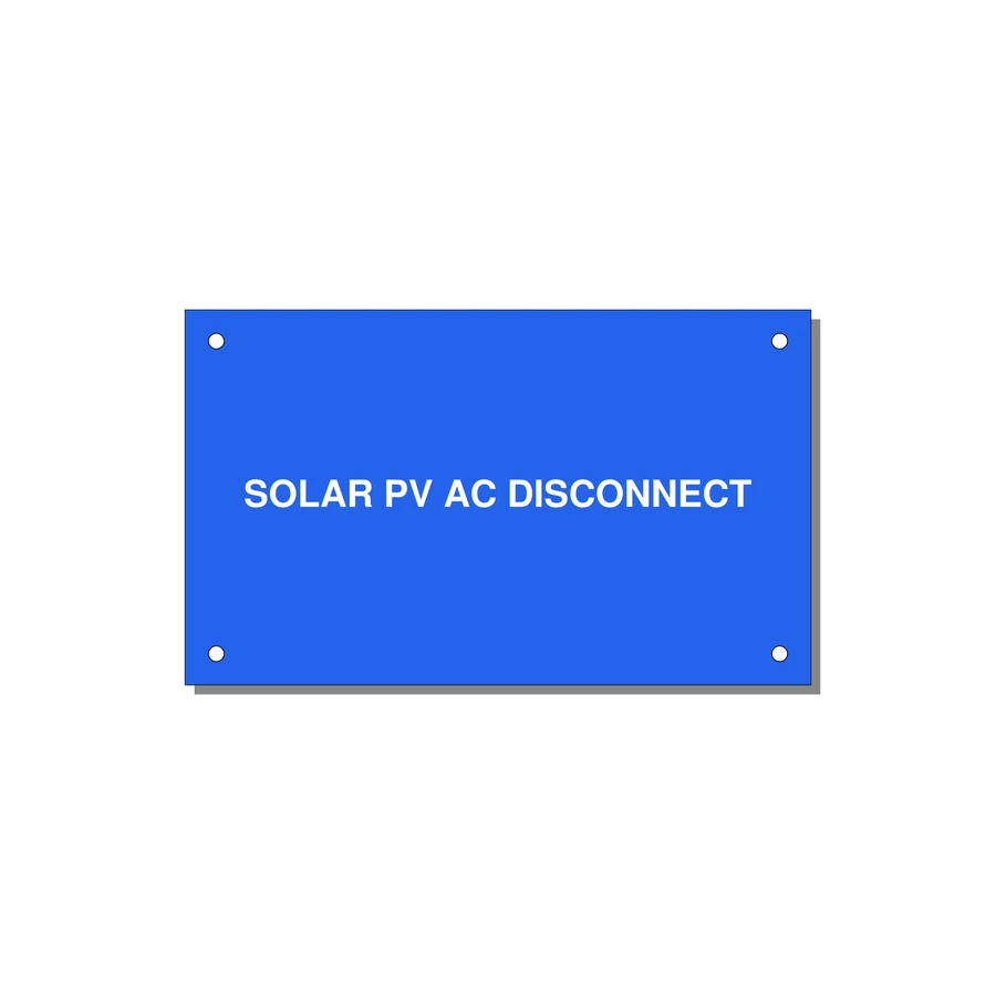 5.0x3.0" Disconnect Switch Label - SOLAR PV AC DISCONNECT — 5x3" White on Blue, Holes