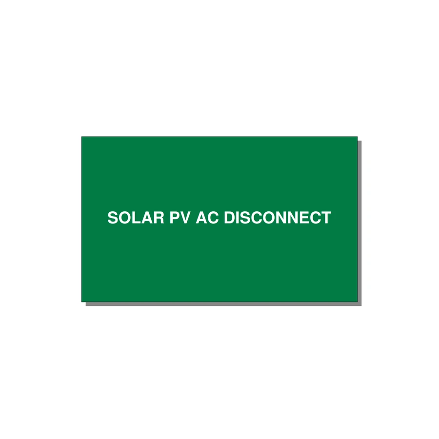 5.0x3.0" Disconnect Switch Label - SOLAR PV AC DISCONNECT — 5x3" White on Green, Adhesive