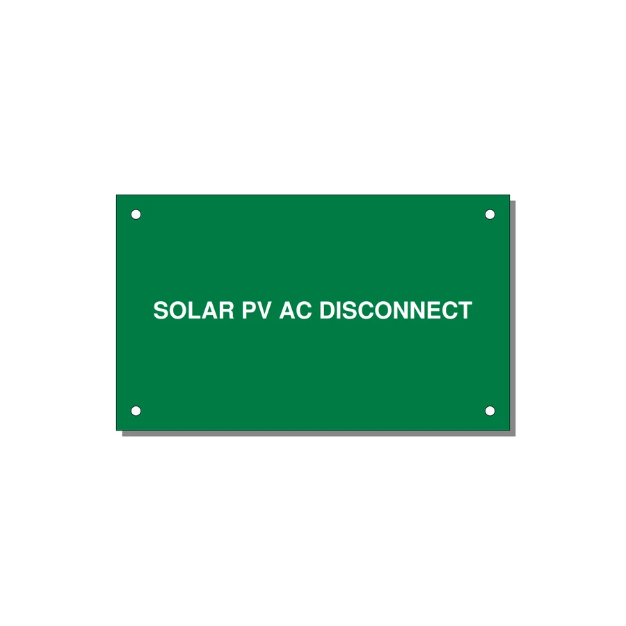 5.0x3.0" Disconnect Switch Label - SOLAR PV AC DISCONNECT — 5x3" White on Green, Holes