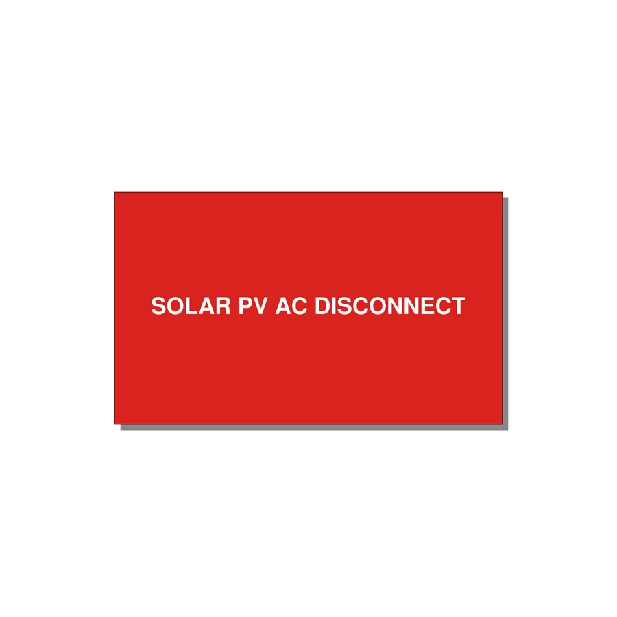 5.0x3.0" Disconnect Switch Label - SOLAR PV AC DISCONNECT — 5x3" White on Red, Adhesive