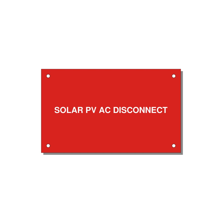 5.0x3.0" Disconnect Switch Label - SOLAR PV AC DISCONNECT — 5x3" White on Red, Holes