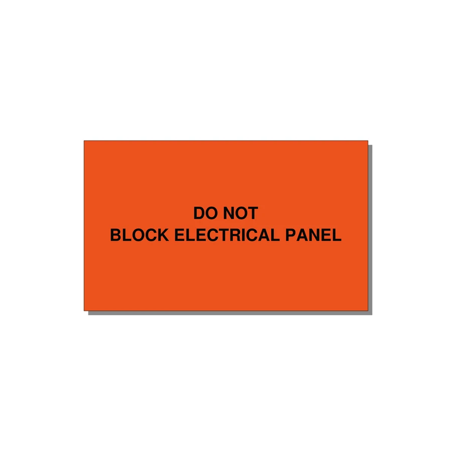 5.0x3.0" Electrical Safety Label - DO NOT BLOCK ELECTRICAL P — 5x3" Black on Orange, Adhesive