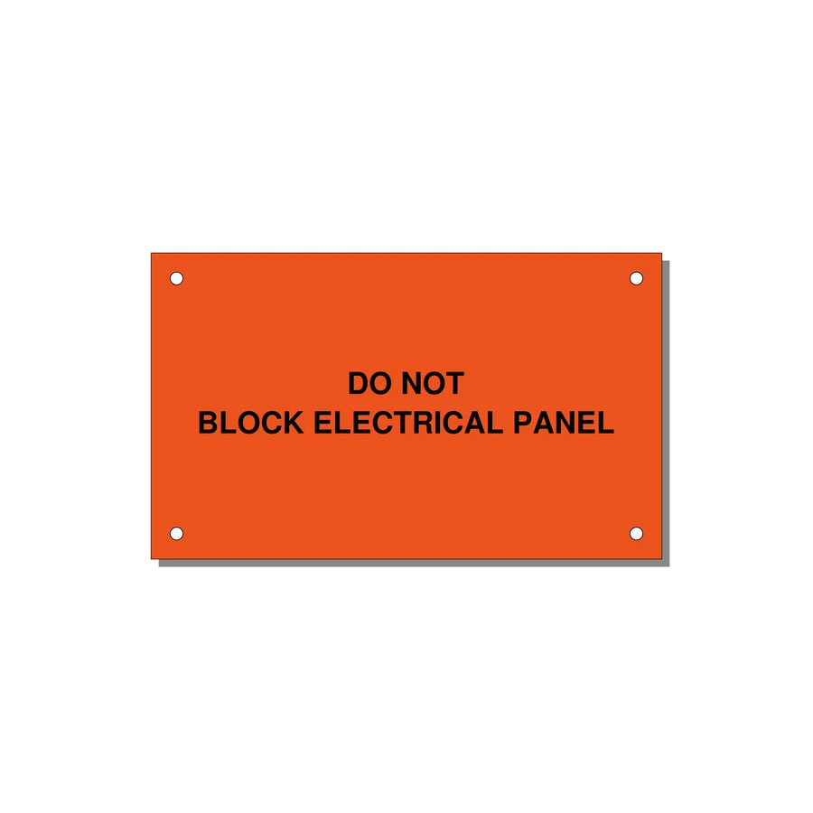5.0x3.0" Electrical Safety Label - DO NOT BLOCK ELECTRICAL P — 5x3" Black on Orange, Holes