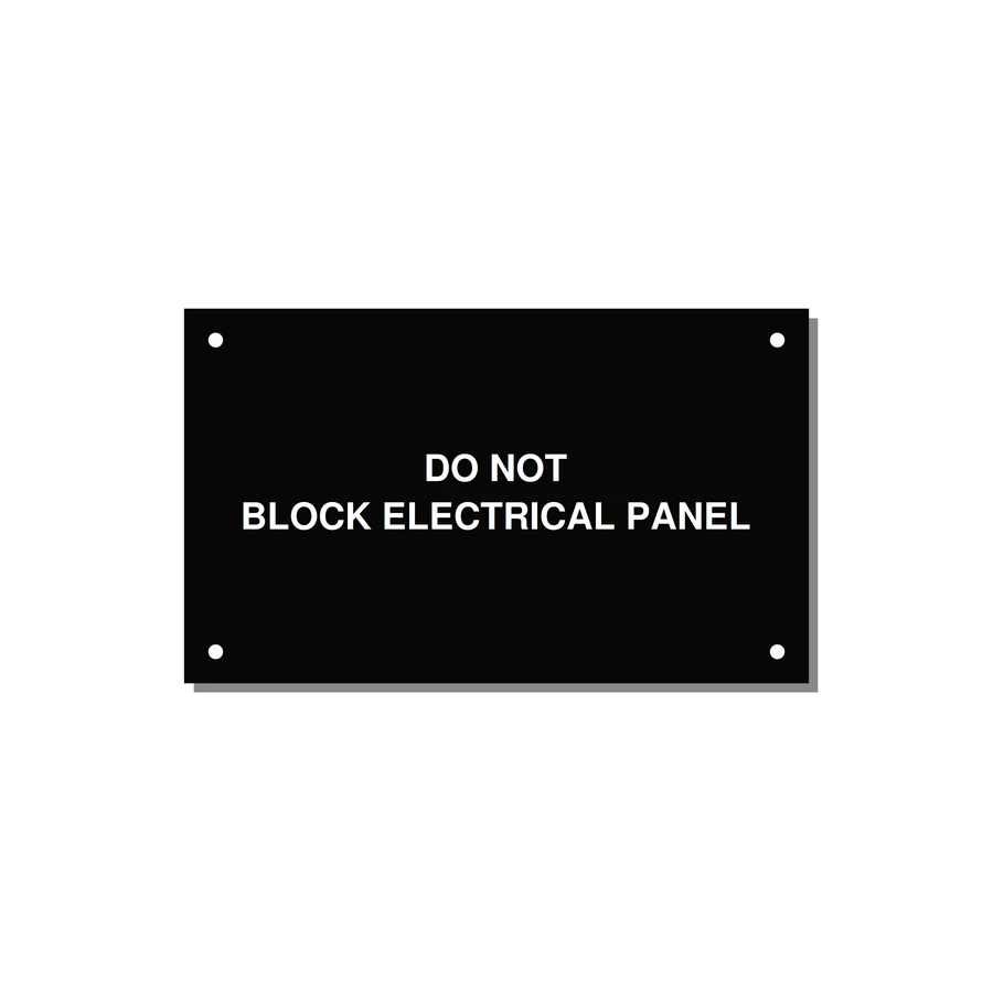 5.0x3.0" Electrical Safety Label - DO NOT BLOCK ELECTRICAL P — 5x3" White on Black, Holes