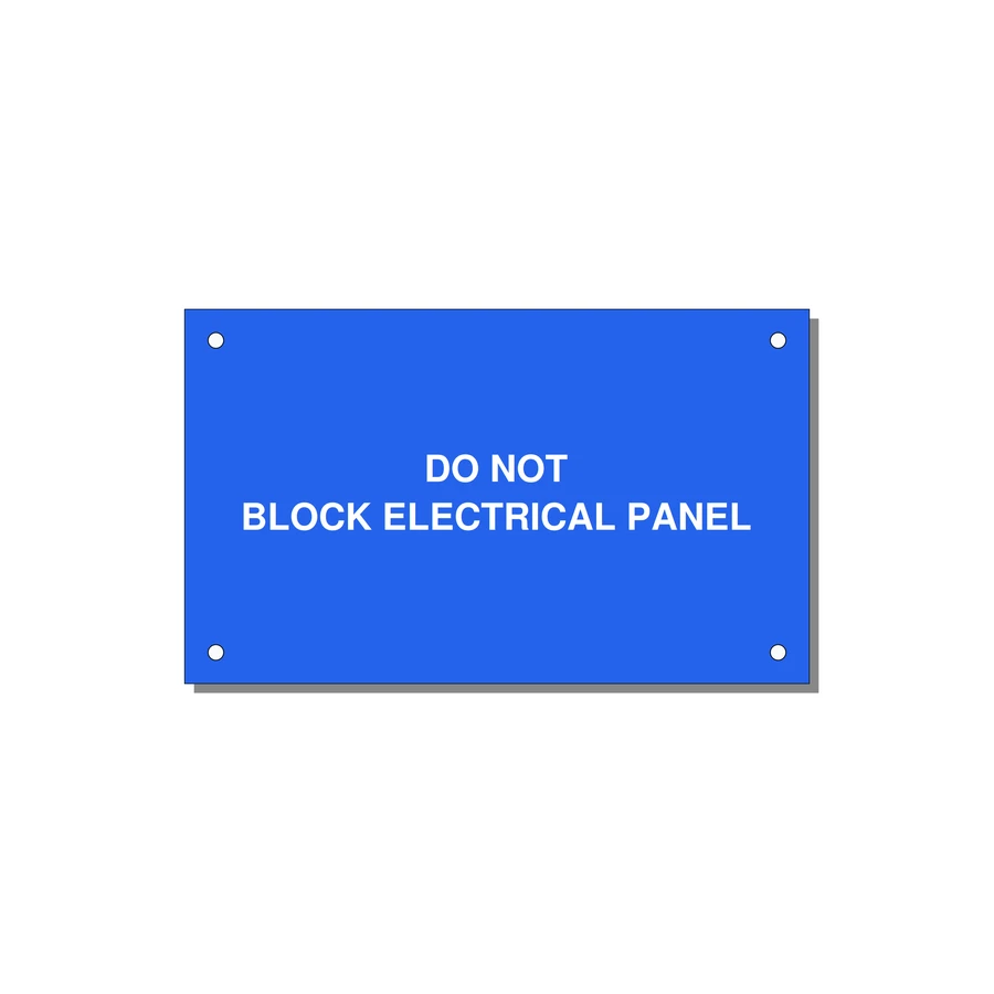 5.0x3.0" Electrical Safety Label - DO NOT BLOCK ELECTRICAL P — 5x3" White on Blue, Holes