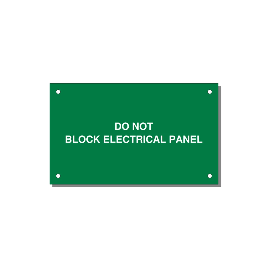 5.0x3.0" Electrical Safety Label - DO NOT BLOCK ELECTRICAL P — 5x3" White on Green, Holes
