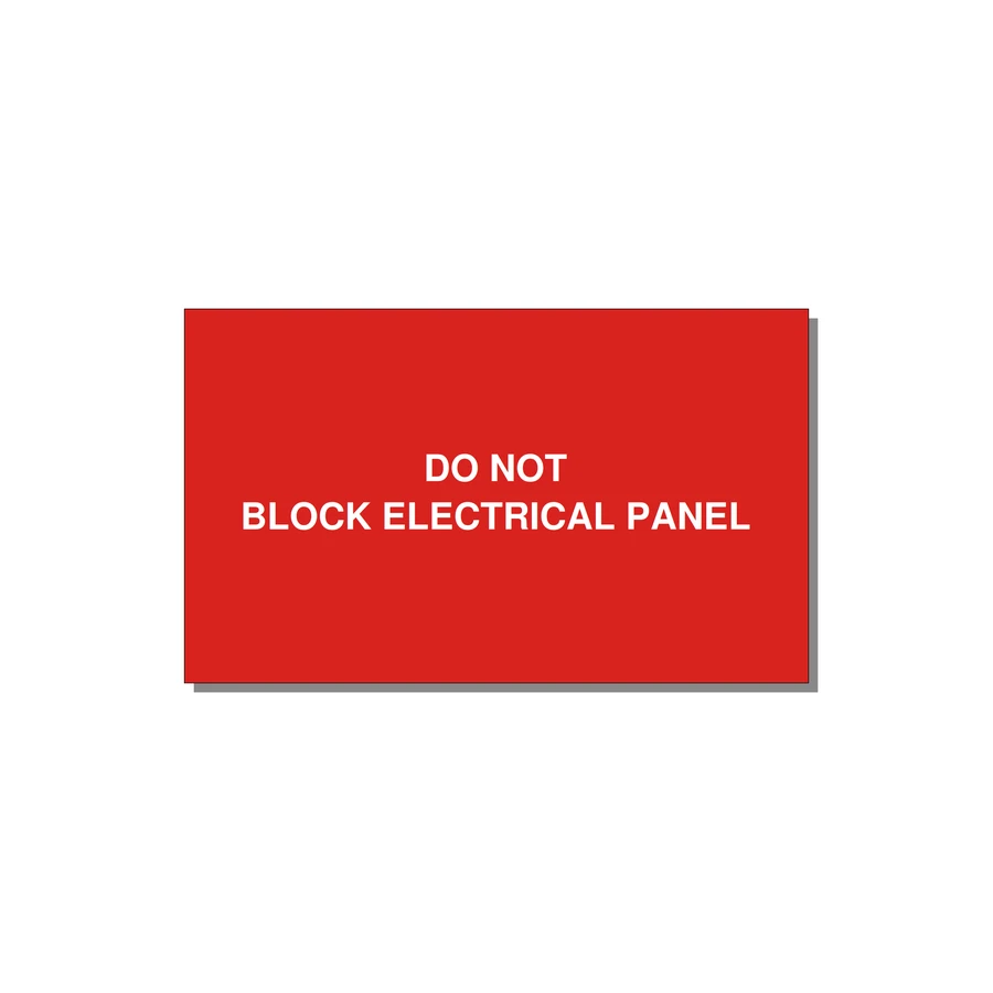 5.0x3.0" Electrical Safety Label - DO NOT BLOCK ELECTRICAL P — 5x3" White on Red, Adhesive