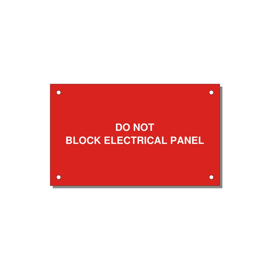 5.0x3.0" Electrical Safety Label - DO NOT BLOCK ELECTRICAL P — 5x3" White on Red, Holes