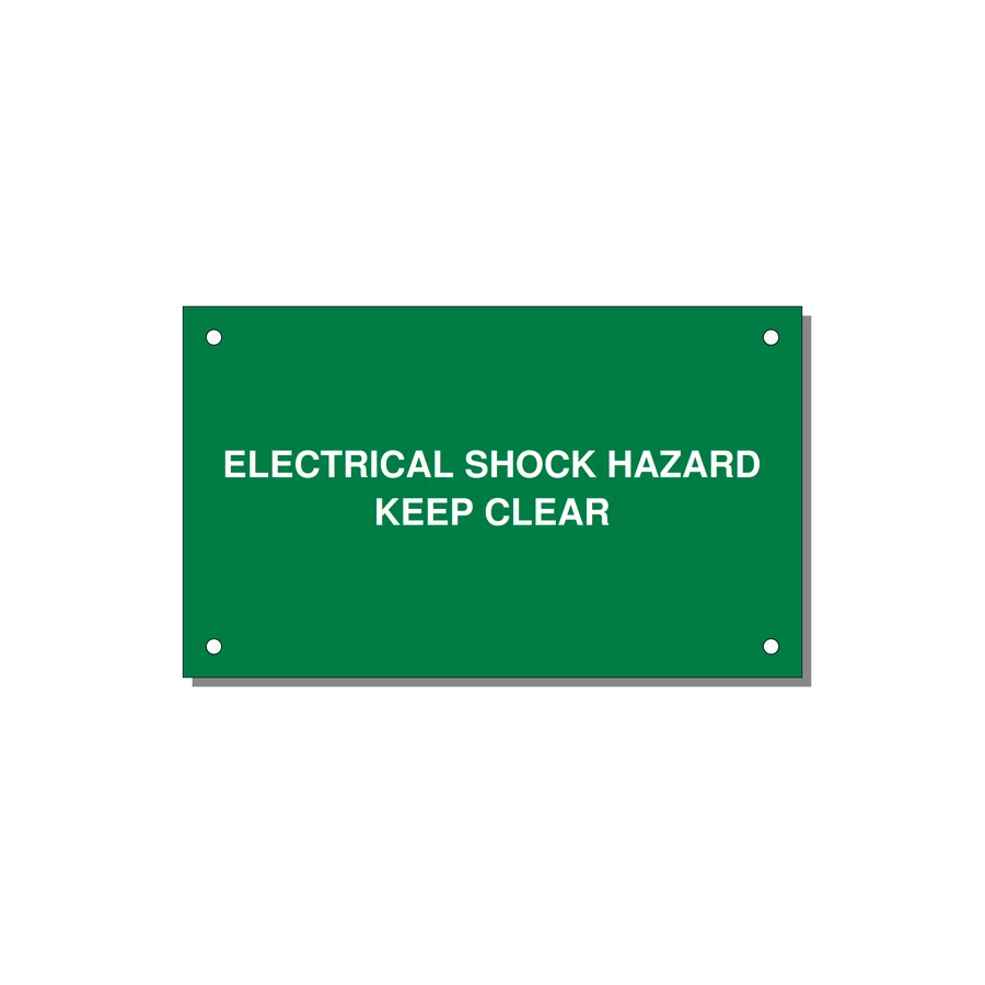 5.0x3.0" Electrical Safety Label - ELECTRICAL SHOCK HAZARD K — 5x3" White on Green, Holes