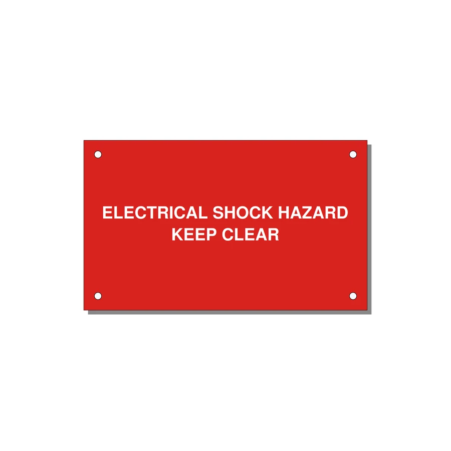 5.0x3.0" Electrical Safety Label - ELECTRICAL SHOCK HAZARD K — 5x3" White on Red, Holes