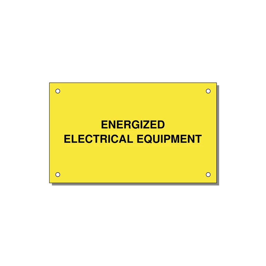 5.0x3.0" Electrical Safety Label - ENERGIZED ELECTRICAL EQUI — 5x3" Black on Yellow, Holes