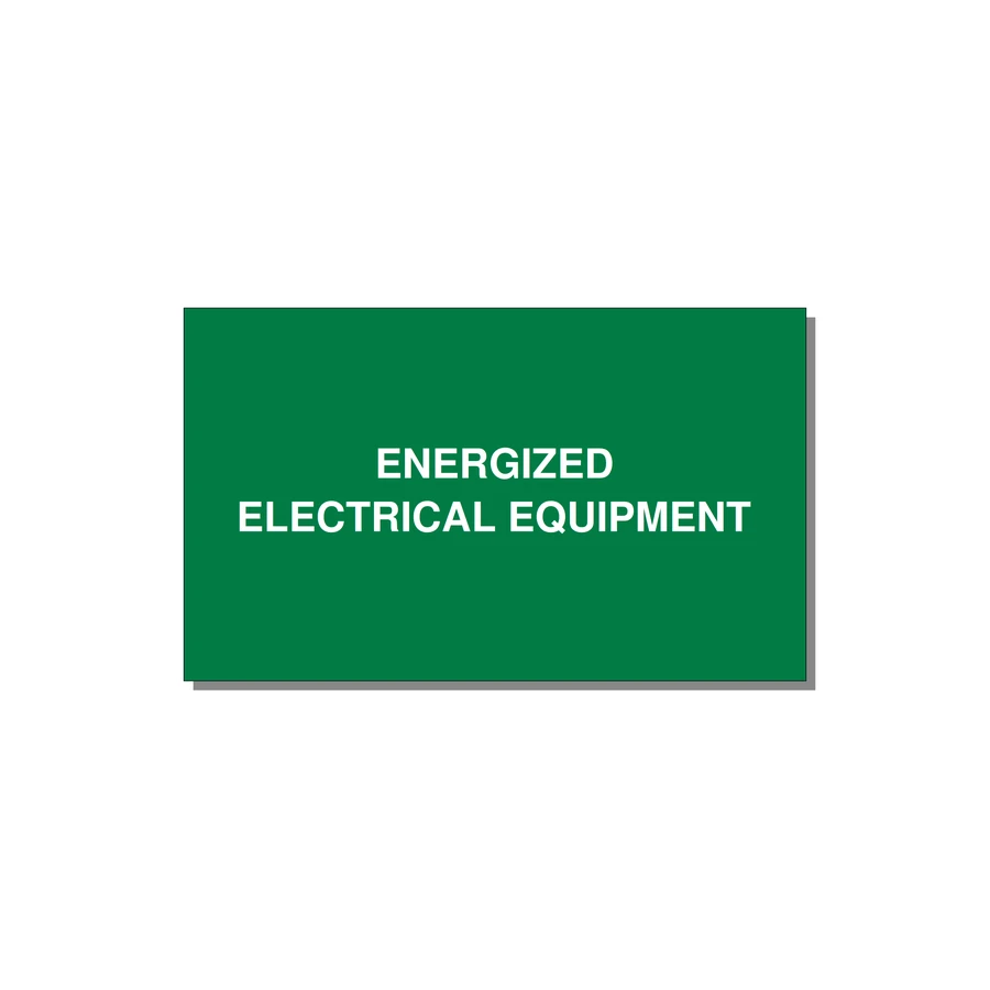 5.0x3.0" Electrical Safety Label - ENERGIZED ELECTRICAL EQUI — 5x3" White on Green, Adhesive