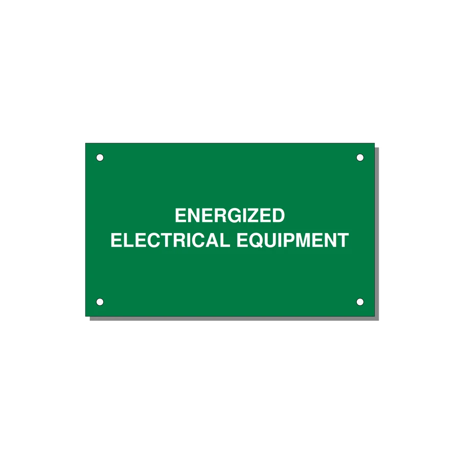 5.0x3.0" Electrical Safety Label - ENERGIZED ELECTRICAL EQUI — 5x3" White on Green, Holes