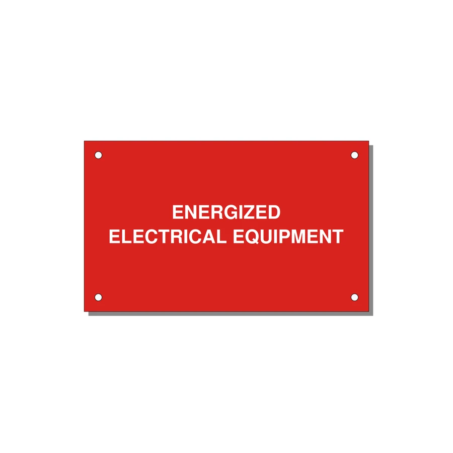 5.0x3.0" Electrical Safety Label - ENERGIZED ELECTRICAL EQUI — 5x3" White on Red, Holes