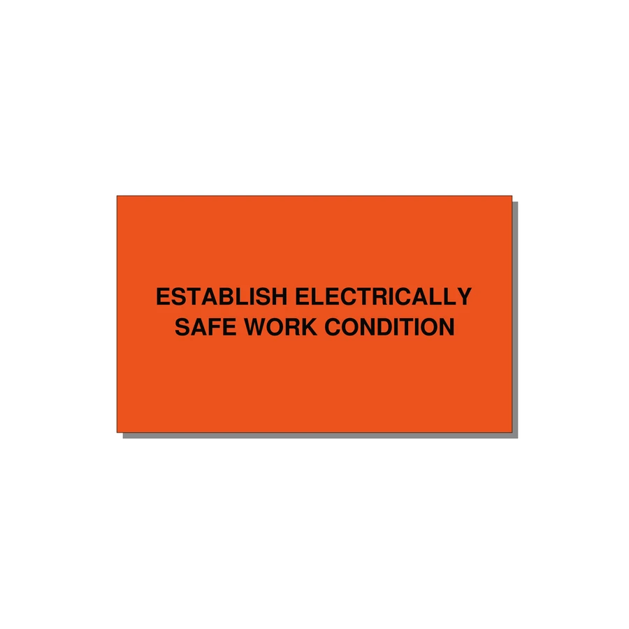 5.0x3.0" Electrical Safety Label - ESTABLISH ELECTRICALLY SA — 5x3" Black on Orange, Adhesive
