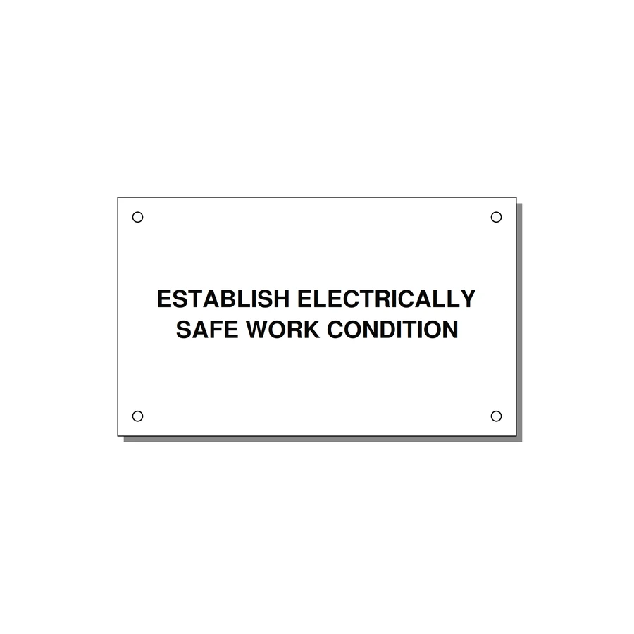5.0x3.0" Electrical Safety Label - ESTABLISH ELECTRICALLY SA — 5x3" Black on White, Holes