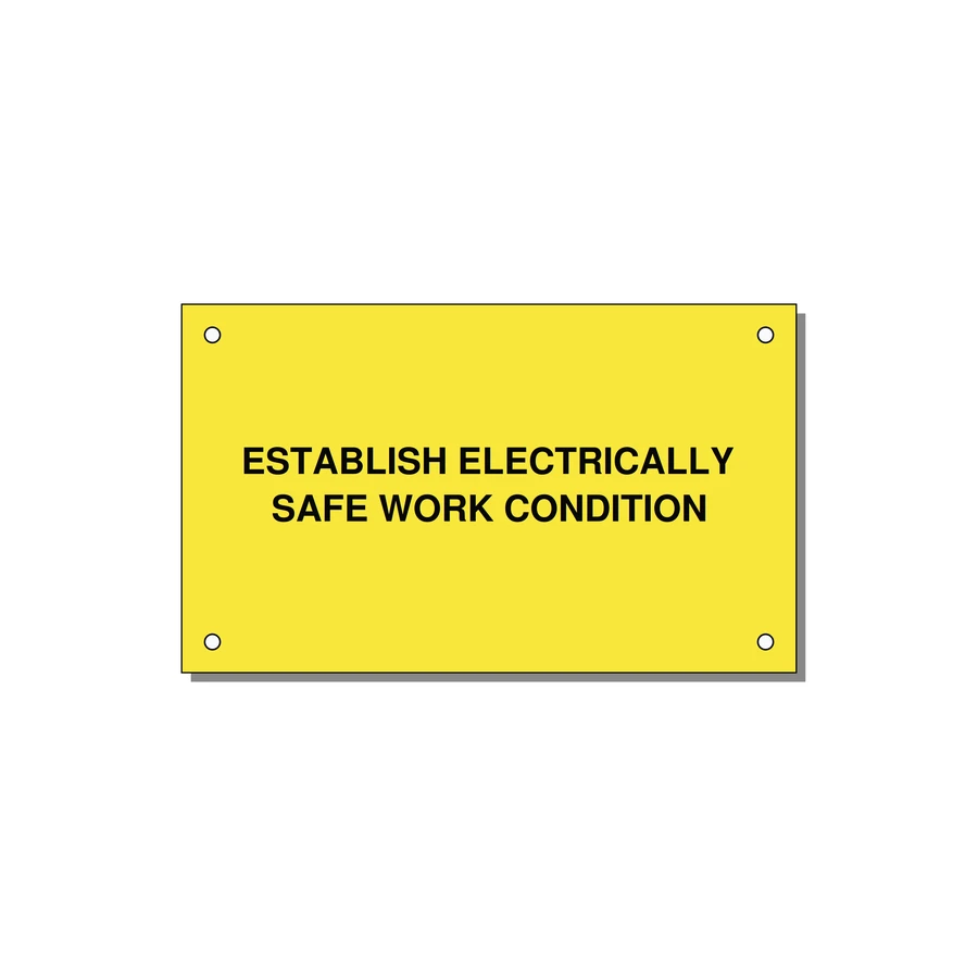 5.0x3.0" Electrical Safety Label - ESTABLISH ELECTRICALLY SA — 5x3" Black on Yellow, Holes