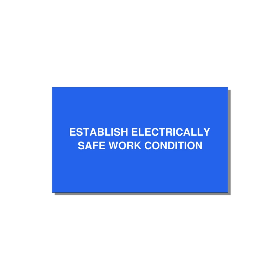 5.0x3.0" Electrical Safety Label - ESTABLISH ELECTRICALLY SA — 5x3" White on Blue, Adhesive