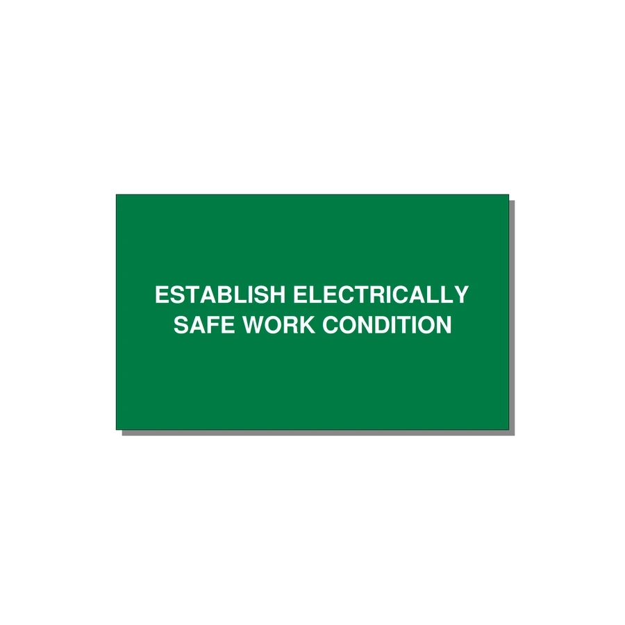 5.0x3.0" Electrical Safety Label - ESTABLISH ELECTRICALLY SA — 5x3" White on Green, Adhesive