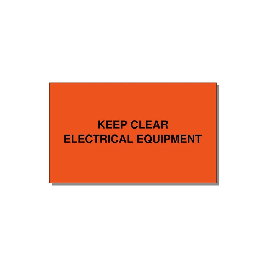 5.0x3.0" Electrical Safety Label - KEEP CLEAR ELECTRICAL EQU — 5x3" Black on Orange, Adhesive