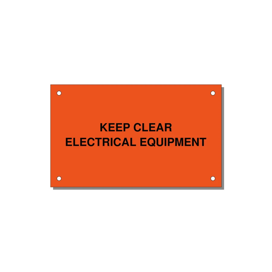 5.0x3.0" Electrical Safety Label - KEEP CLEAR ELECTRICAL EQU — 5x3" Black on Orange, Holes