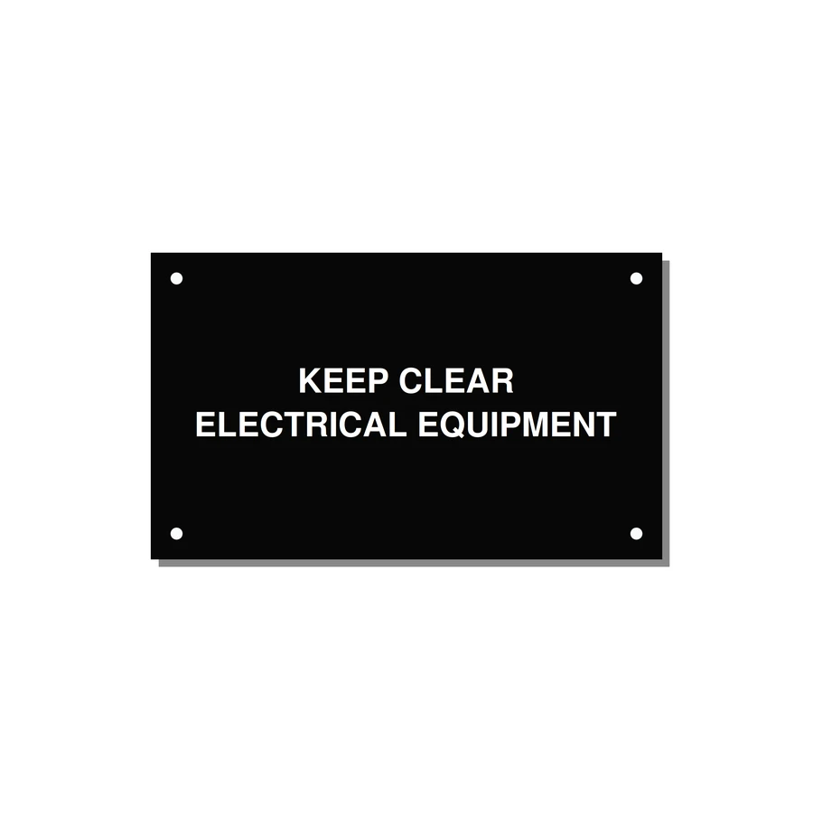 5.0x3.0" Electrical Safety Label - KEEP CLEAR ELECTRICAL EQU — 5x3" White on Black, Holes