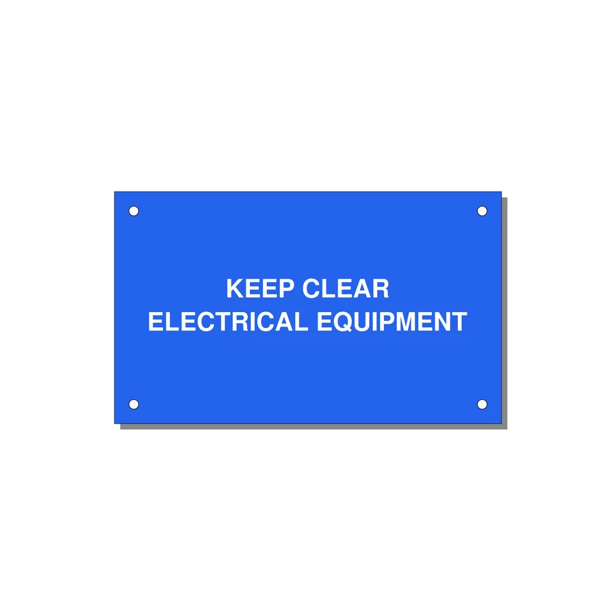 5.0x3.0" Electrical Safety Label - KEEP CLEAR ELECTRICAL EQU — 5x3" White on Blue, Holes
