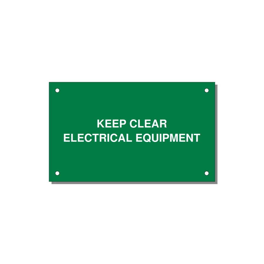 5.0x3.0" Electrical Safety Label - KEEP CLEAR ELECTRICAL EQU — 5x3" White on Green, Holes