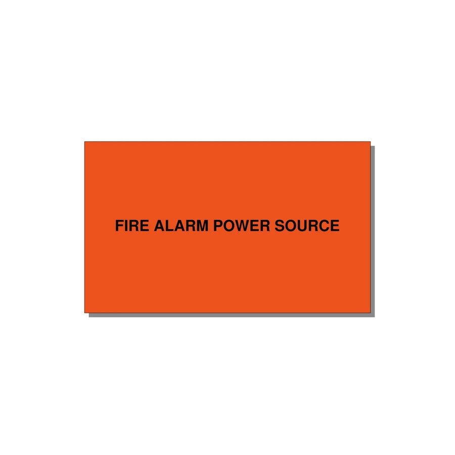 5.0x3.0" Fire Safety Label - FIRE ALARM POWER SOURCE — 5x3" Black on Orange, Adhesive