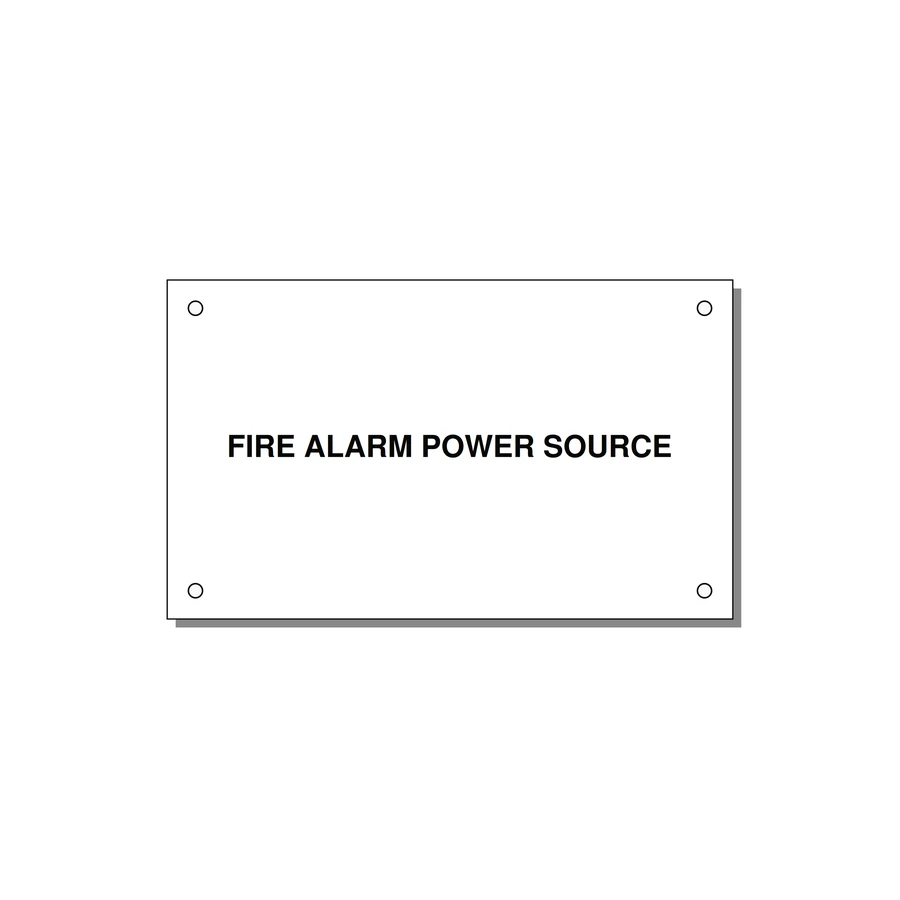 5.0x3.0" Fire Safety Label - FIRE ALARM POWER SOURCE — 5x3" Black on White, Holes