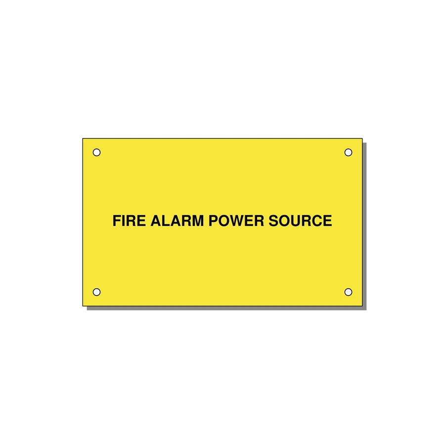 5.0x3.0" Fire Safety Label - FIRE ALARM POWER SOURCE — 5x3" Black on Yellow, Holes