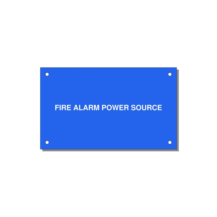 5.0x3.0" Fire Safety Label - FIRE ALARM POWER SOURCE — 5x3" White on Blue, Holes