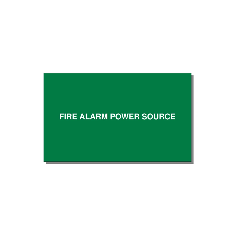 5.0x3.0" Fire Safety Label - FIRE ALARM POWER SOURCE — 5x3" White on Green, Adhesive