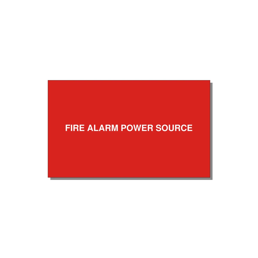 5.0x3.0" Fire Safety Label - FIRE ALARM POWER SOURCE — 5x3" White on Red, Adhesive