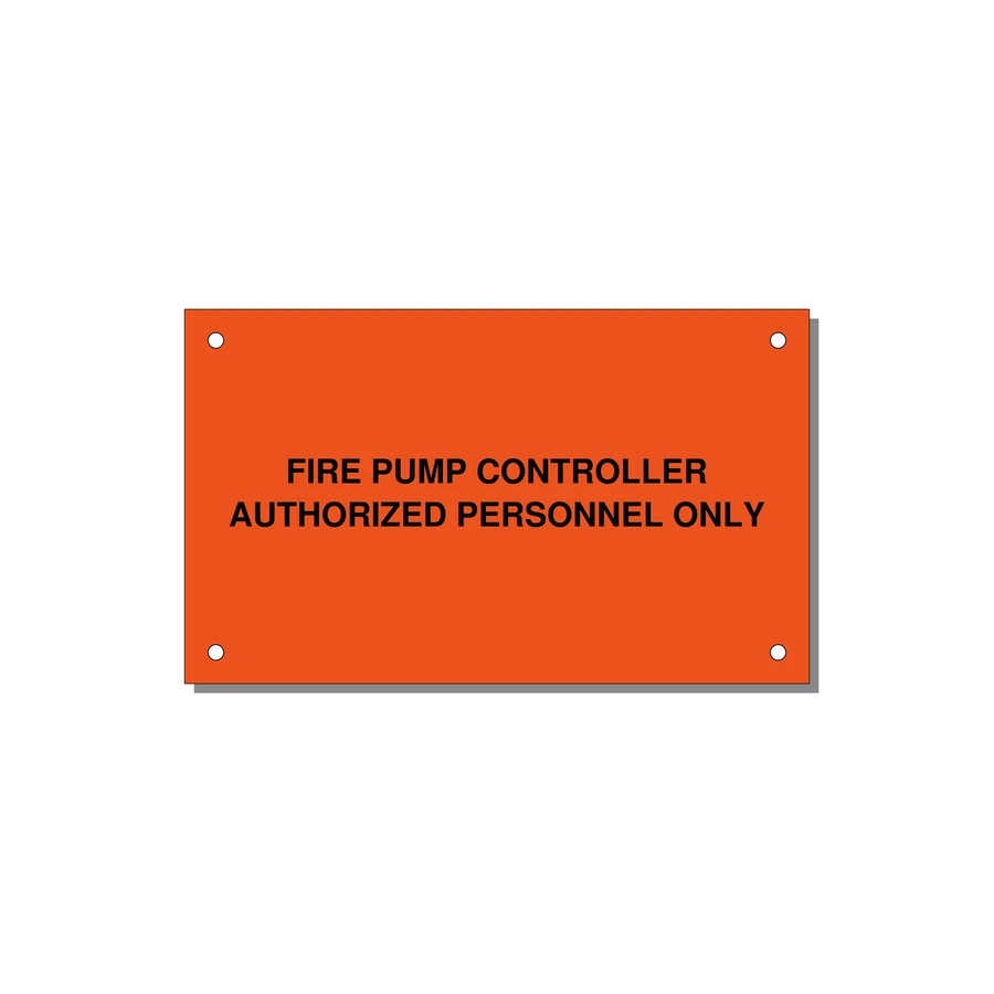 5.0x3.0" Fire Safety Label - FIRE PUMP CONTROLLER AUTH — 5x3" Black on Orange, Holes