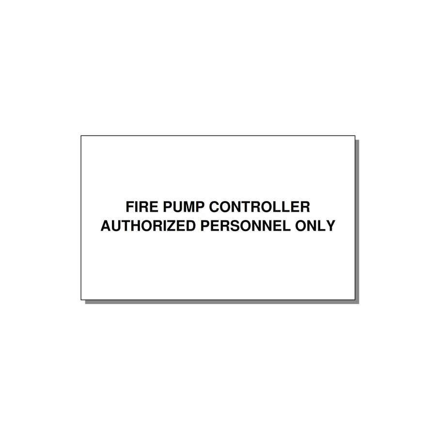 5.0x3.0" Fire Safety Label - FIRE PUMP CONTROLLER AUTH — 5x3" Black on White, Adhesive