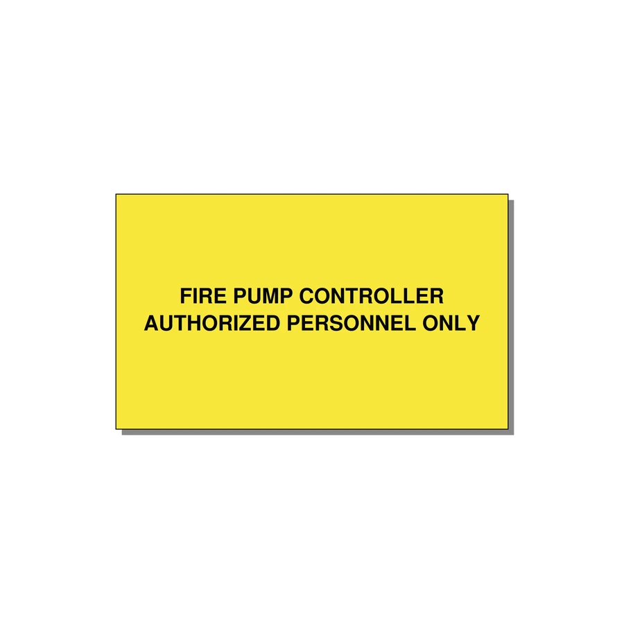 5.0x3.0" Fire Safety Label - FIRE PUMP CONTROLLER AUTH — 5x3" Black on Yellow, Adhesive