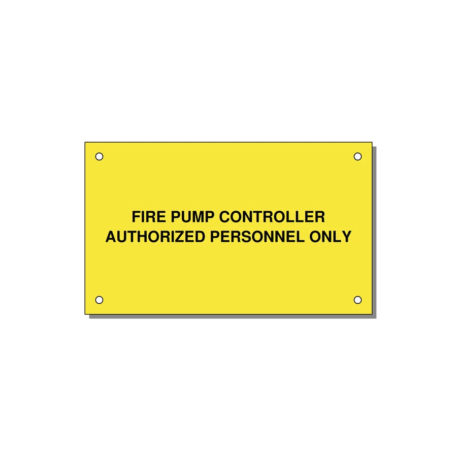 5.0x3.0" Fire Safety Label - FIRE PUMP CONTROLLER AUTH — 5x3" Black on Yellow, Holes