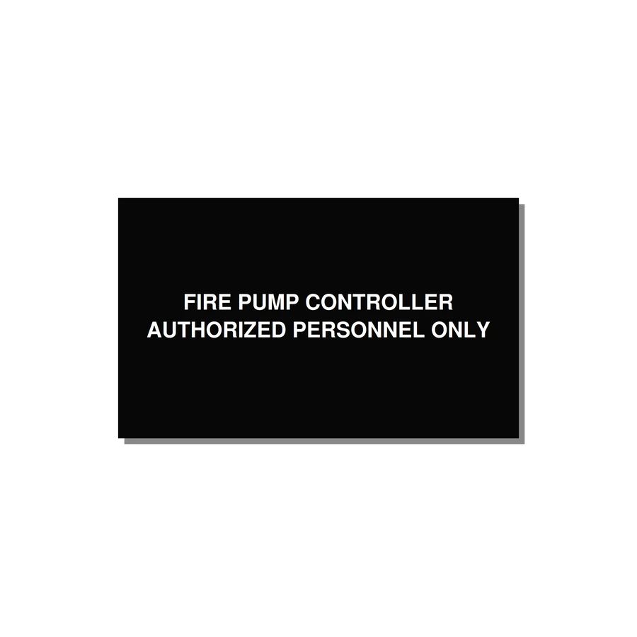 5.0x3.0" Fire Safety Label - FIRE PUMP CONTROLLER AUTH — 5x3" White on Black, Adhesive