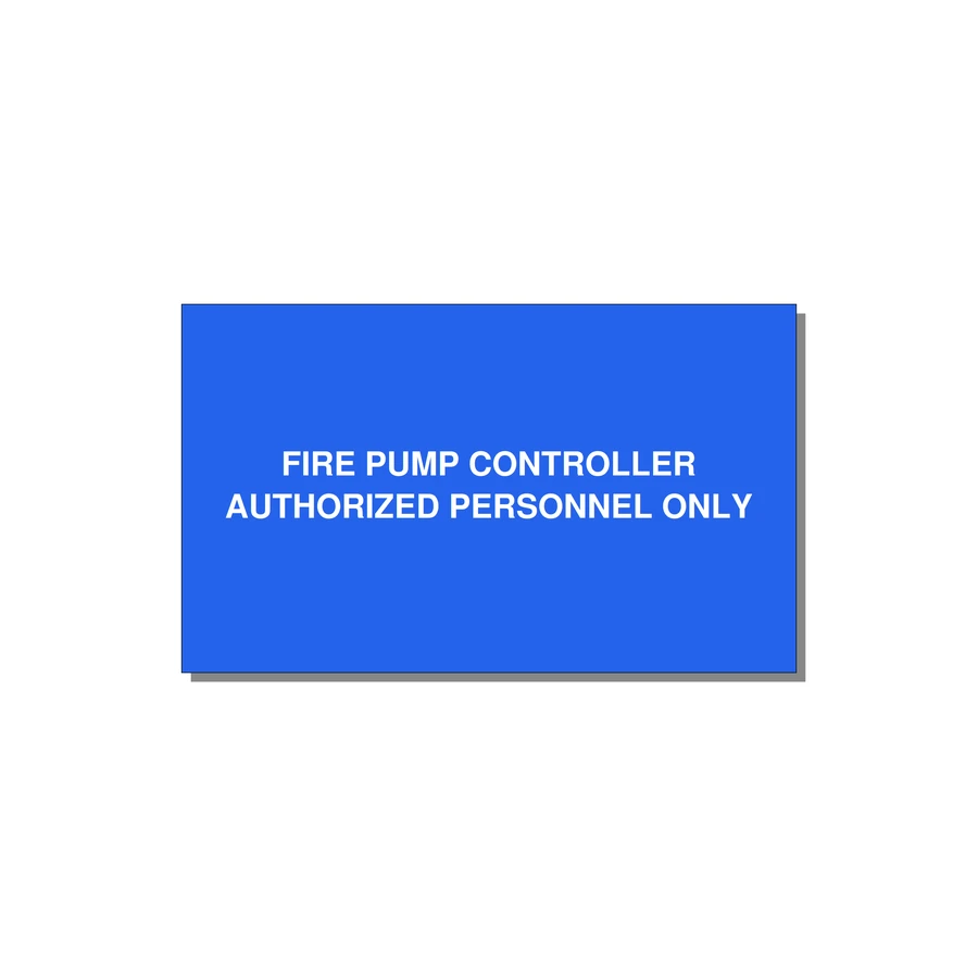 5.0x3.0" Fire Safety Label - FIRE PUMP CONTROLLER AUTH — 5x3" White on Blue, Adhesive
