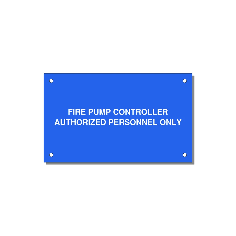 5.0x3.0" Fire Safety Label - FIRE PUMP CONTROLLER AUTH — 5x3" White on Blue, Holes